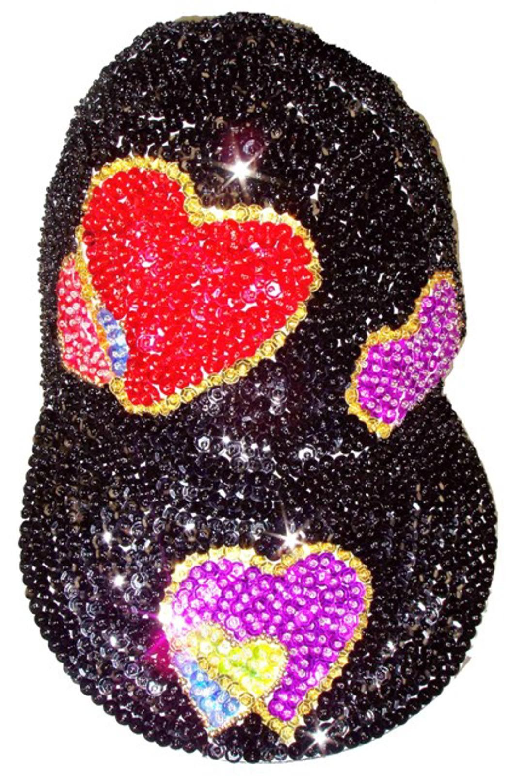 Designer Sequin Baseball Cap BLACK with MULTI HEARTS Size ONE SIZE - 1 Preview