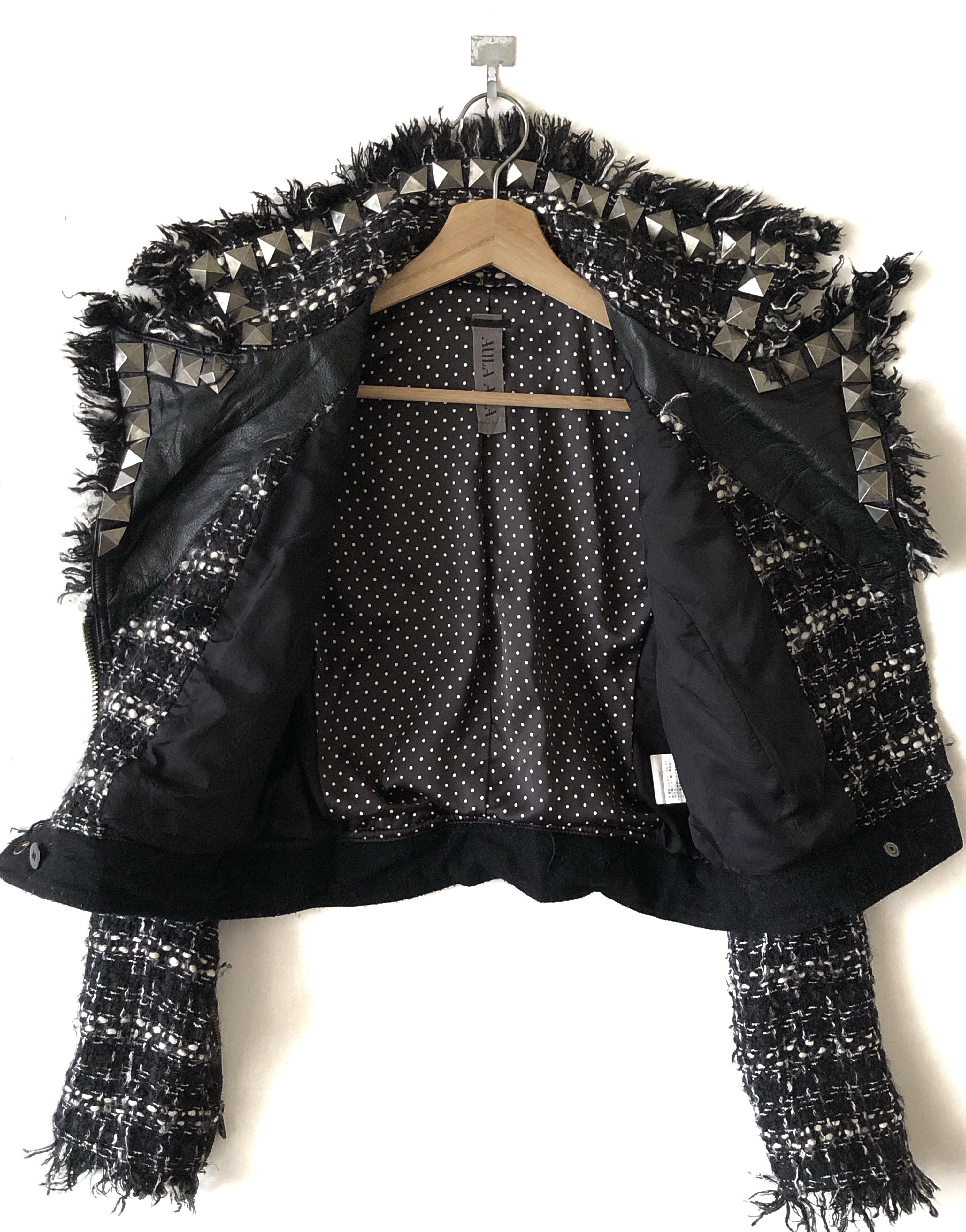 Japanese Brand RARE🔥JAPAN AULA AILA COW LEATHER TWEED STUDS DOUBLE COLLAR Size XS / US 0-2 / IT 36-38 - 11 Thumbnail