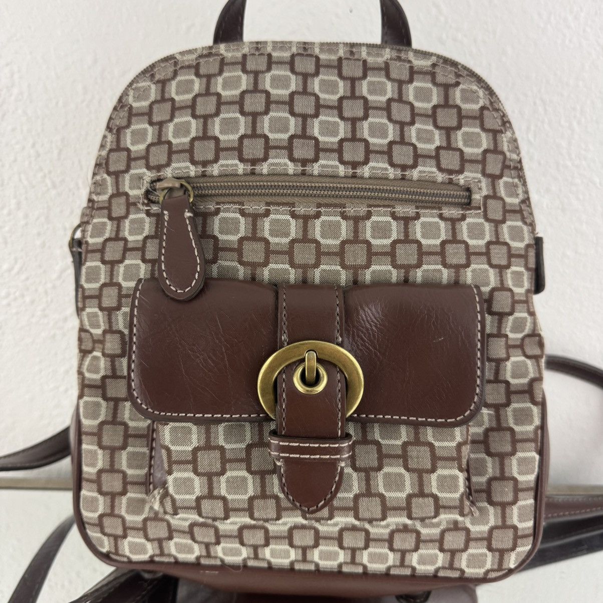 Nine West NINE WEST Vintage Brown Canvas Faux Leather Mini Backpack Size ONE SIZE - 3 Thumbnail