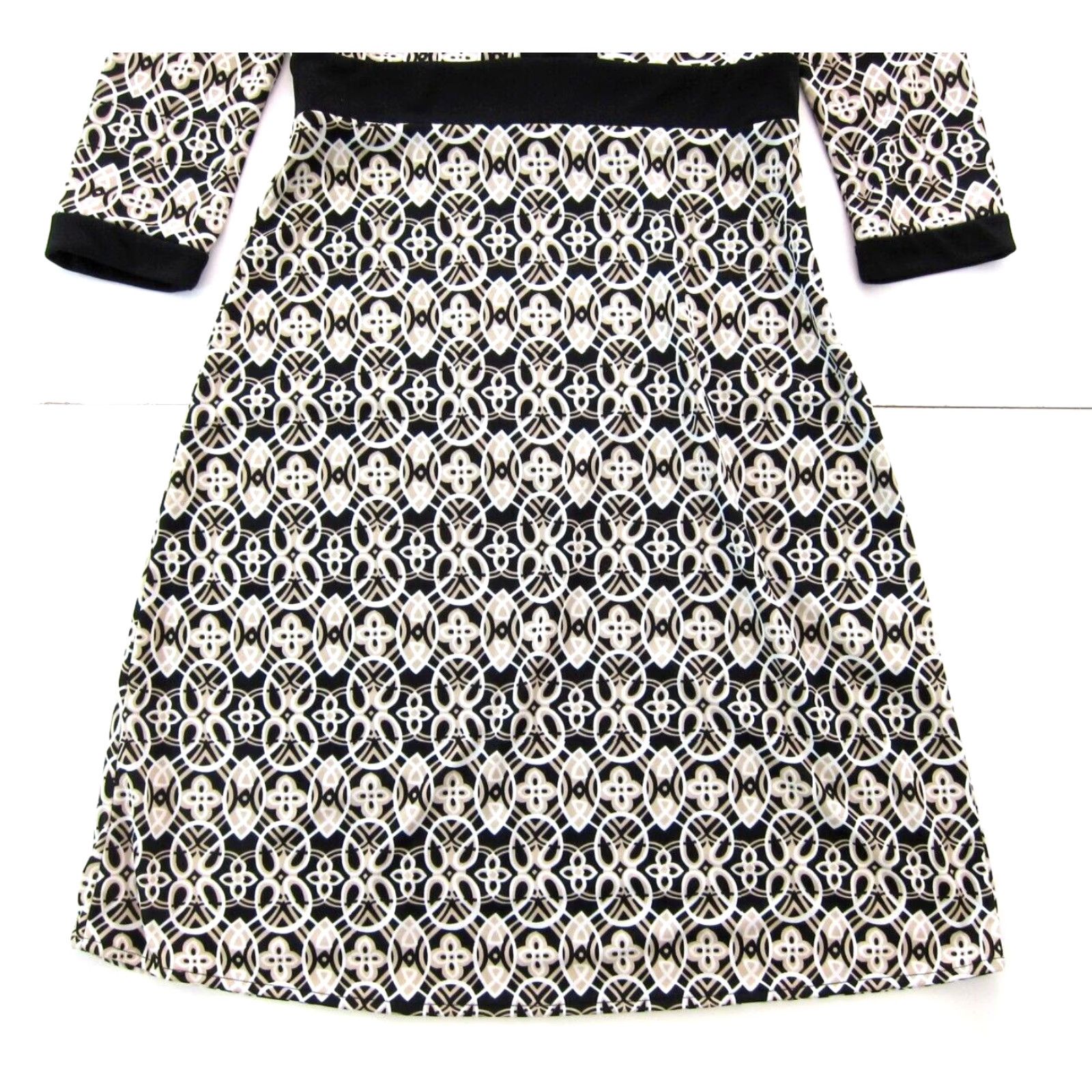 Vintage Sigrid Olsen Dress Geometric 3/4 Sleeve V-Neck Sheath Sigs Brand Black Brown White Woman Adult S Midi Floral Bohemian Clothing Women's Size S / US 4 / IT 40 - 8 Thumbnail