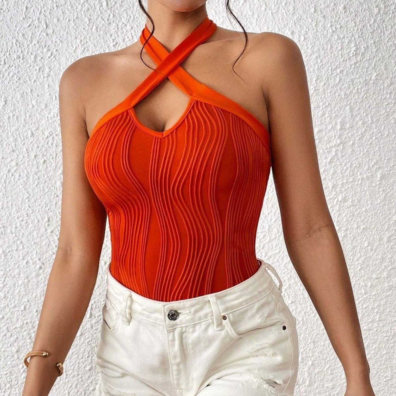 Other Crisscross Tie Backless Halter Bodysuit - Orange - 8/10 Size L / US 10 / IT 46 - 11 Thumbnail