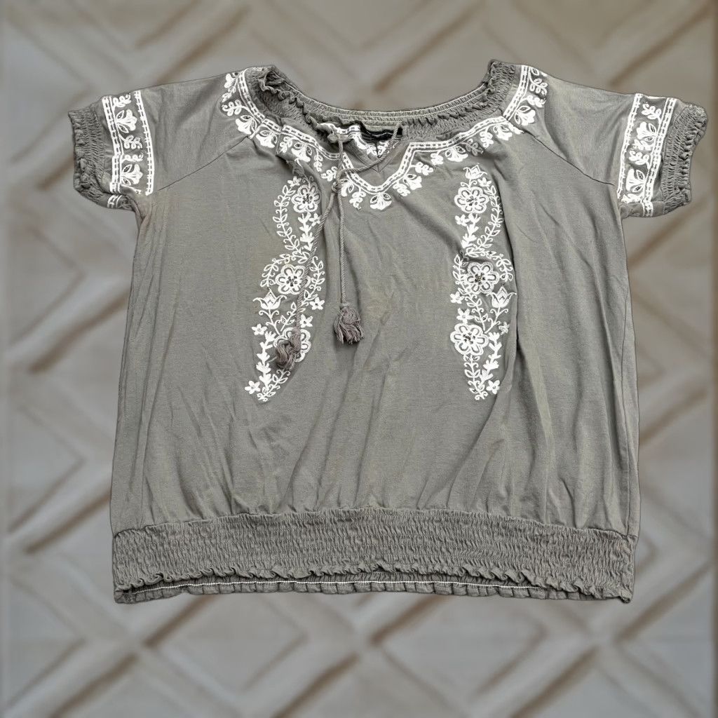 Vintage VINTAGE INC International Concepts Womens Blouse Shirt Short Sleeve 1X Gray Bohemian Casual Size XL / US 12-14 / IT 48-50 - 1 Thumbnail