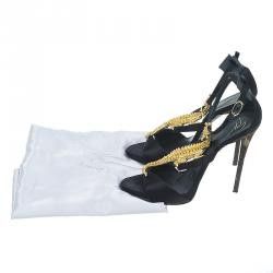 Giuseppe Zanotti Giuseppe Zanotti Black Satin & Leather Alligator Sandals Size US 8 / IT 38 - 3 Thumbnail