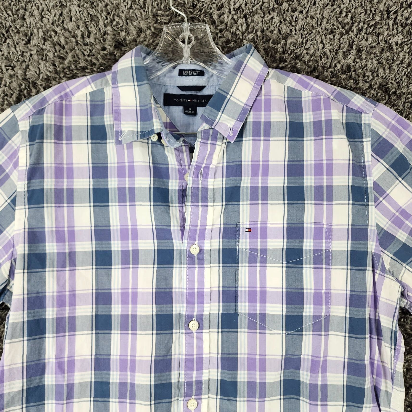 Tommy Hilfiger VINTAGE? No, it's Tommy Hilfiger. Title: Tommy Hilfiger Shirt Plaid Short Sleeve Button-Up, Men’s, Size M, Purple, Custom Fit Size US 31 - 4 Thumbnail