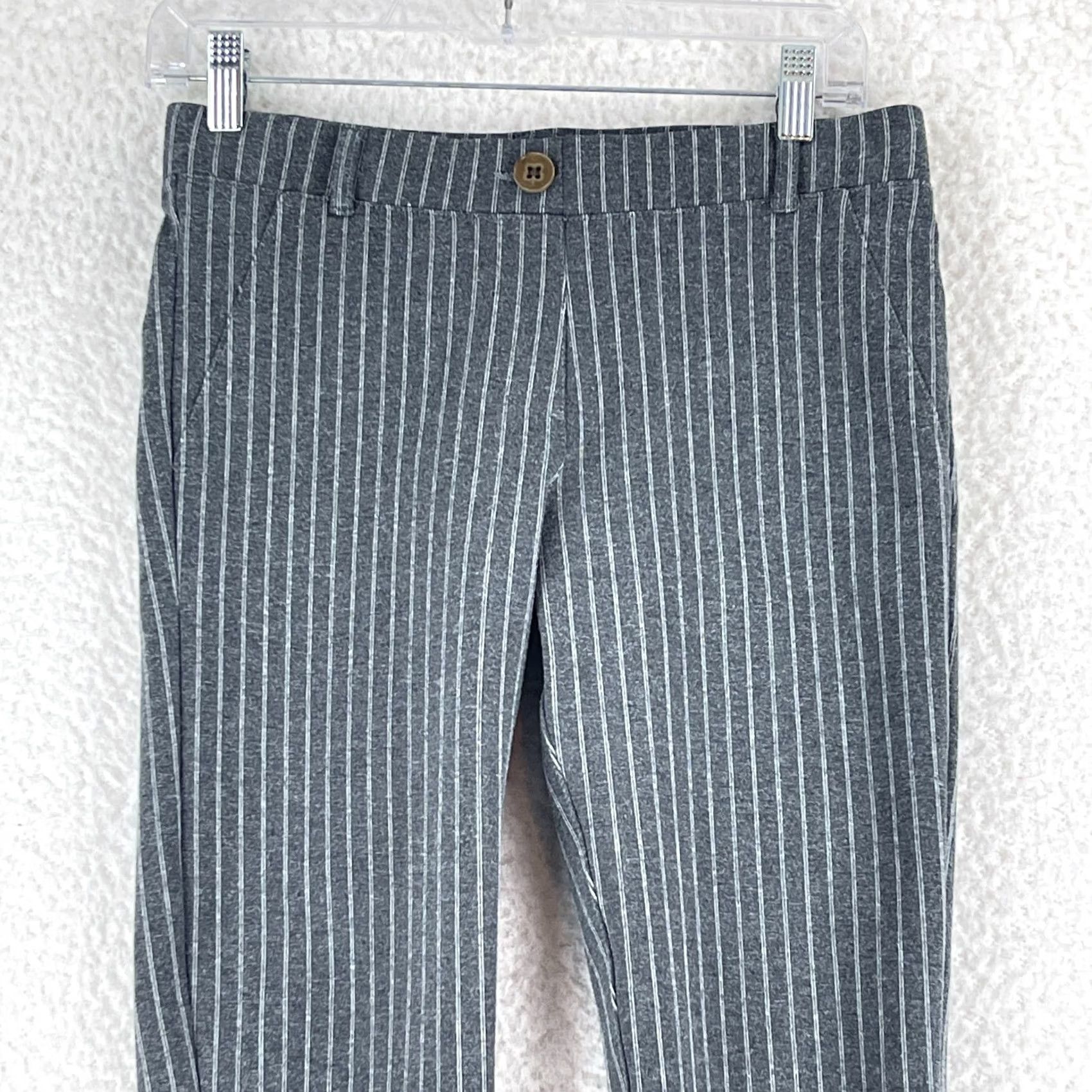Vintage Betabrand Gray Stripe Dress Pants Pants Womens Small Long Pull On Stretch Slim Pinstripe Casual Workwear Size 28" / US 6 / IT 42 - 2 Thumbnail