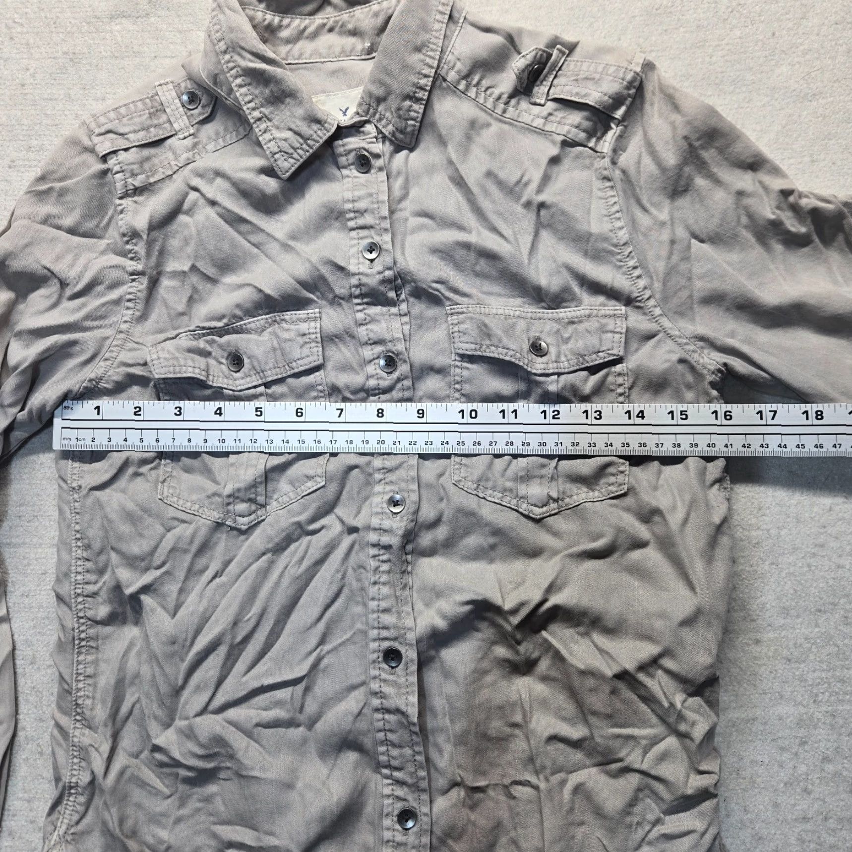 American Eagle Outfitters American Eagle Shirt Women's XS Button Up Long Sleeve Solid Gray Boyfriend Fit Size XS / US 0-2 / IT 36-38 - 4 Thumbnail