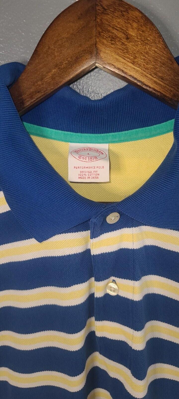 Brooks Brothers Brooks Brothers Men's Polo Shirt Large Yellow Blue Stripes Size US L / EU 52-54 / 3 - 3 Thumbnail