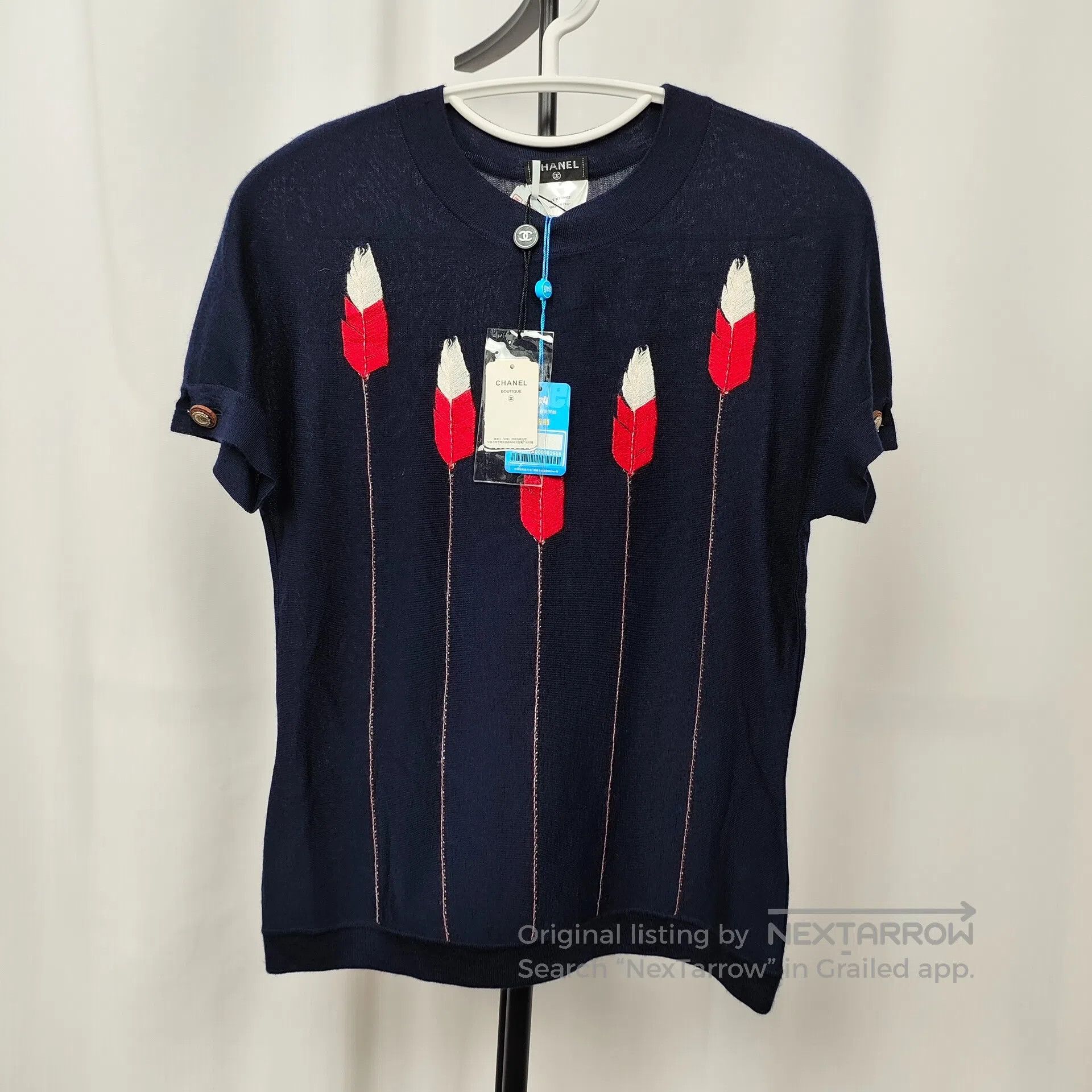 Chanel Chanel Silk and Tibetan Blue Feather Embroidered Short-Sle Size XS / US 0-2 / IT 36-38 - 1 Thumbnail