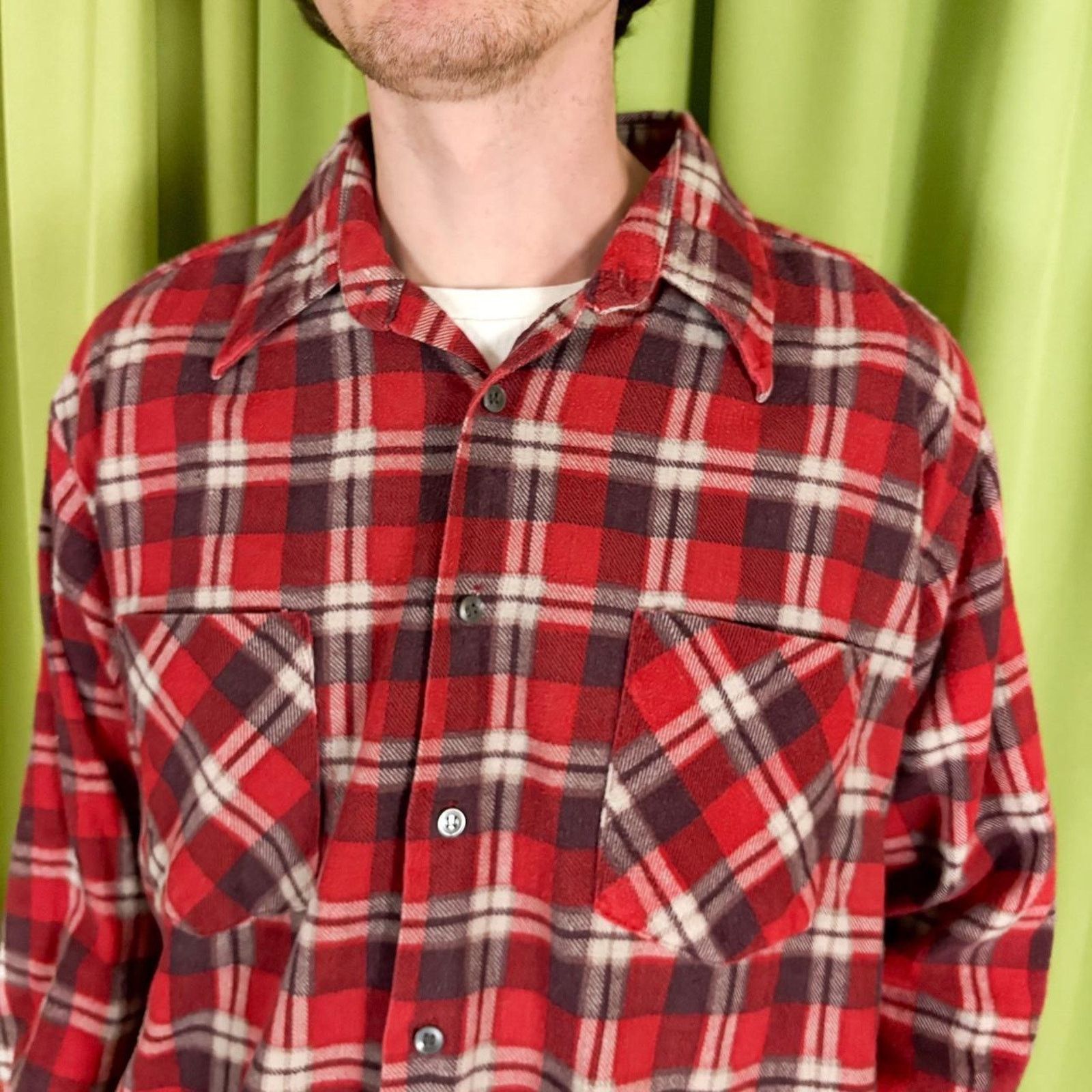 Vintage 80s Vintage Red and Black Plaid Flannel Shirt Size L / US 10 / IT 46 - 2 Thumbnail
