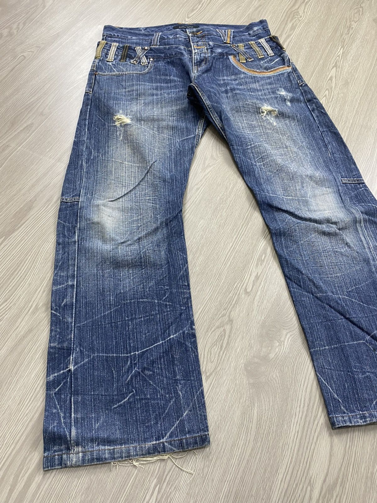 If Six Was Nine × Le Grande Bleu (L.G.B.) 2000s Memory Special Double Waist Distressed Punk Lgb Jeans Size US 34 / EU 50 - 3 Thumbnail