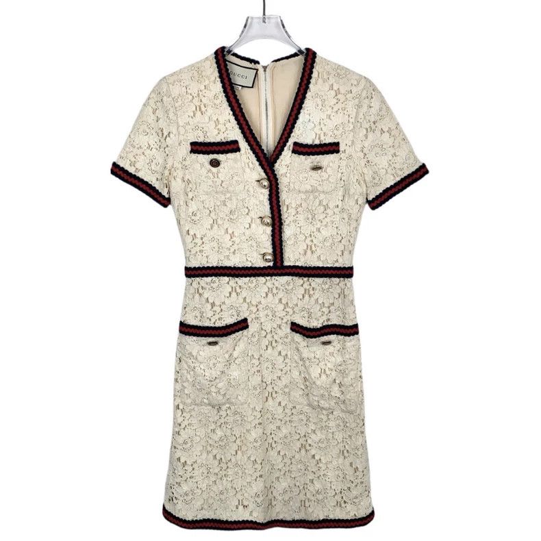 Gucci GucciDouble G pearl buckle beige lace small fragrance dress Size S / US 4 / IT 40 - 1 Thumbnail