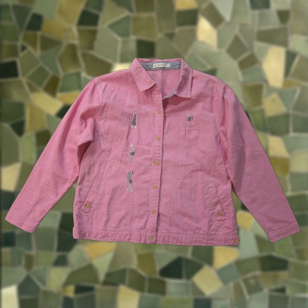 Pinko VINTAGE Pokapoka 100% Cotton Pink Grey Embroidered Pocket Button Down Golf Blouse 42/M Womens Blouse Size M / US 6-8 / IT 42-44 - 1 Thumbnail