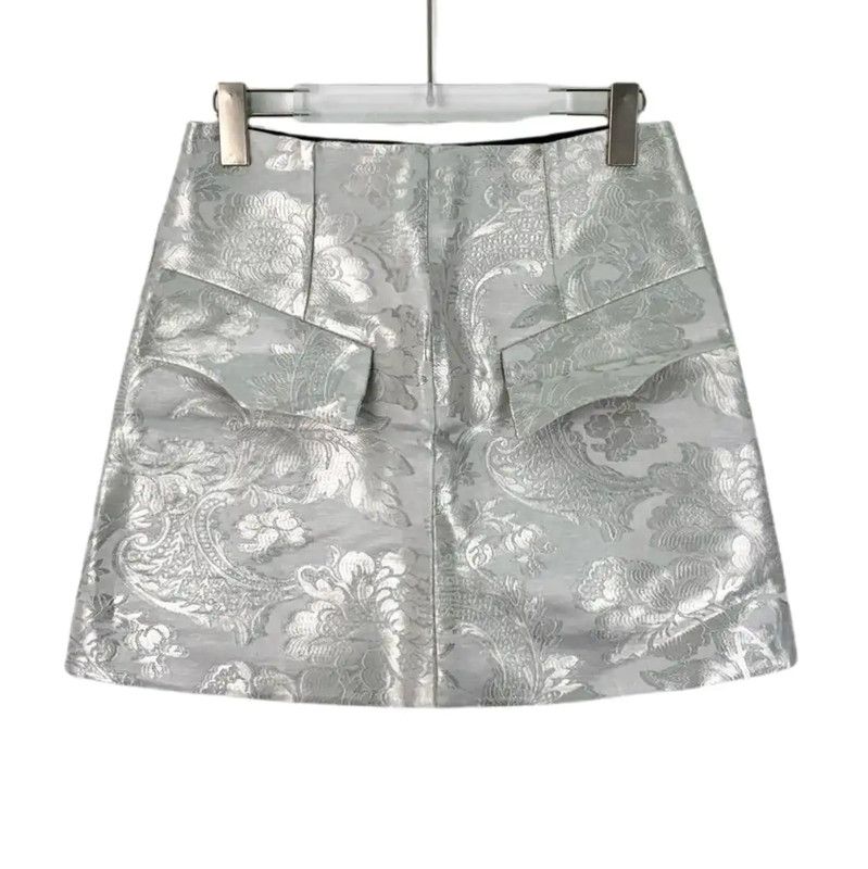 Louis Vuitton Louis Vuitton Silver Women's Mini Skirt 0089 Size 22" - 1 Thumbnail