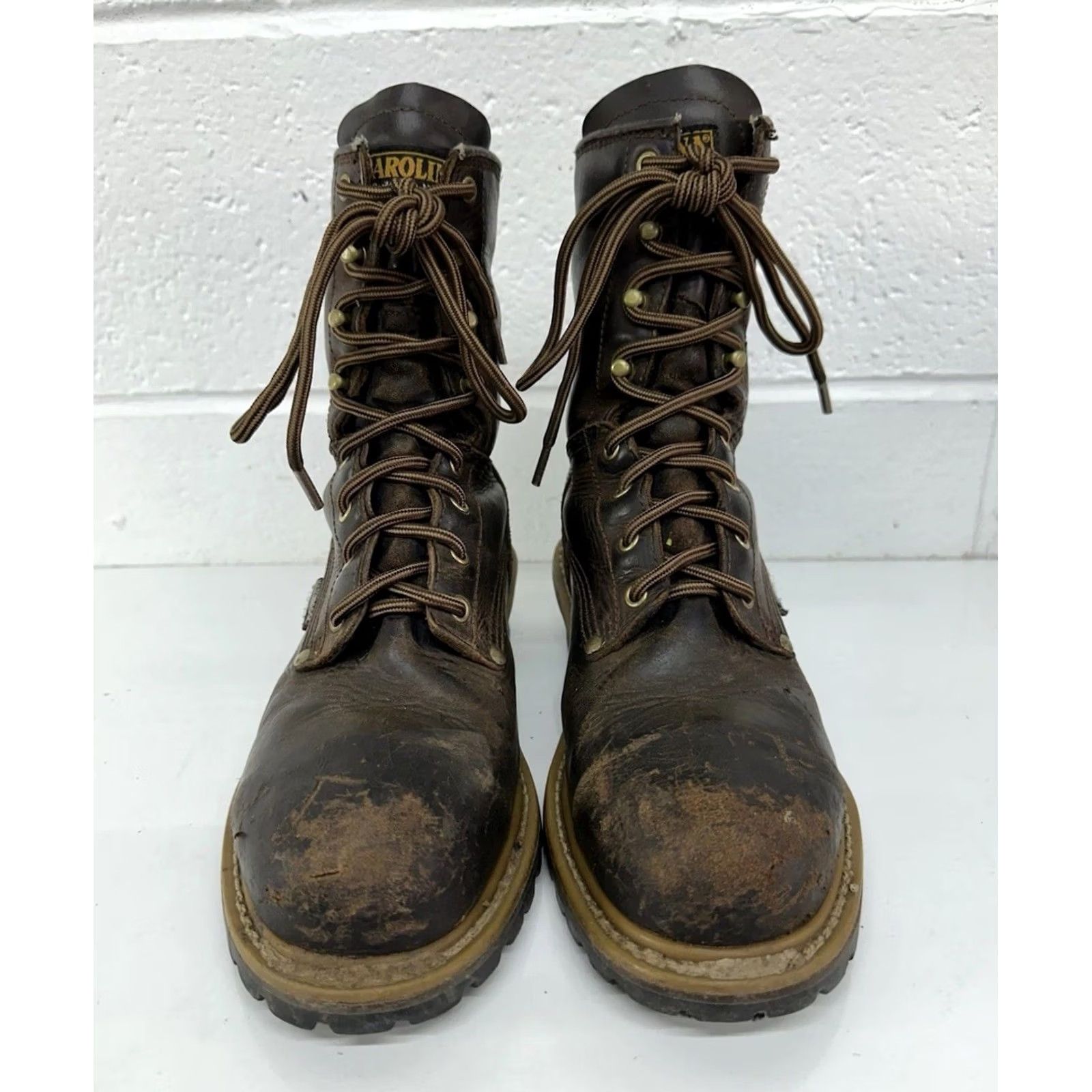 Vintage CAROLINA Elm Logger Boots Steel Toe Brown Leather 8” Men’s 10 D Size US 10 / EU 43 - 3 Thumbnail