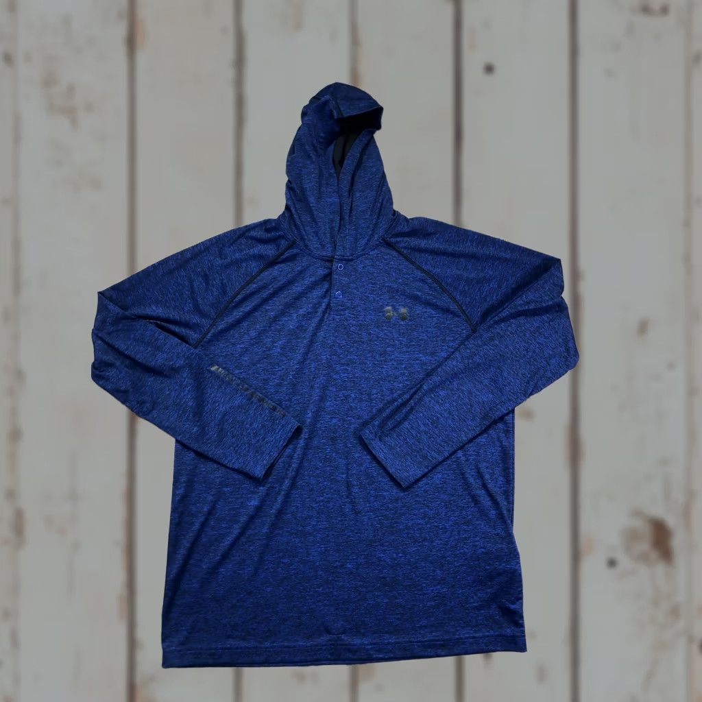 Under Armour Under Armour Hoodie Shirt Mens Large Blue Lightweight Henley Pullover HeatGear Shirt Size US L / EU 52-54 / 3 - 1 Thumbnail