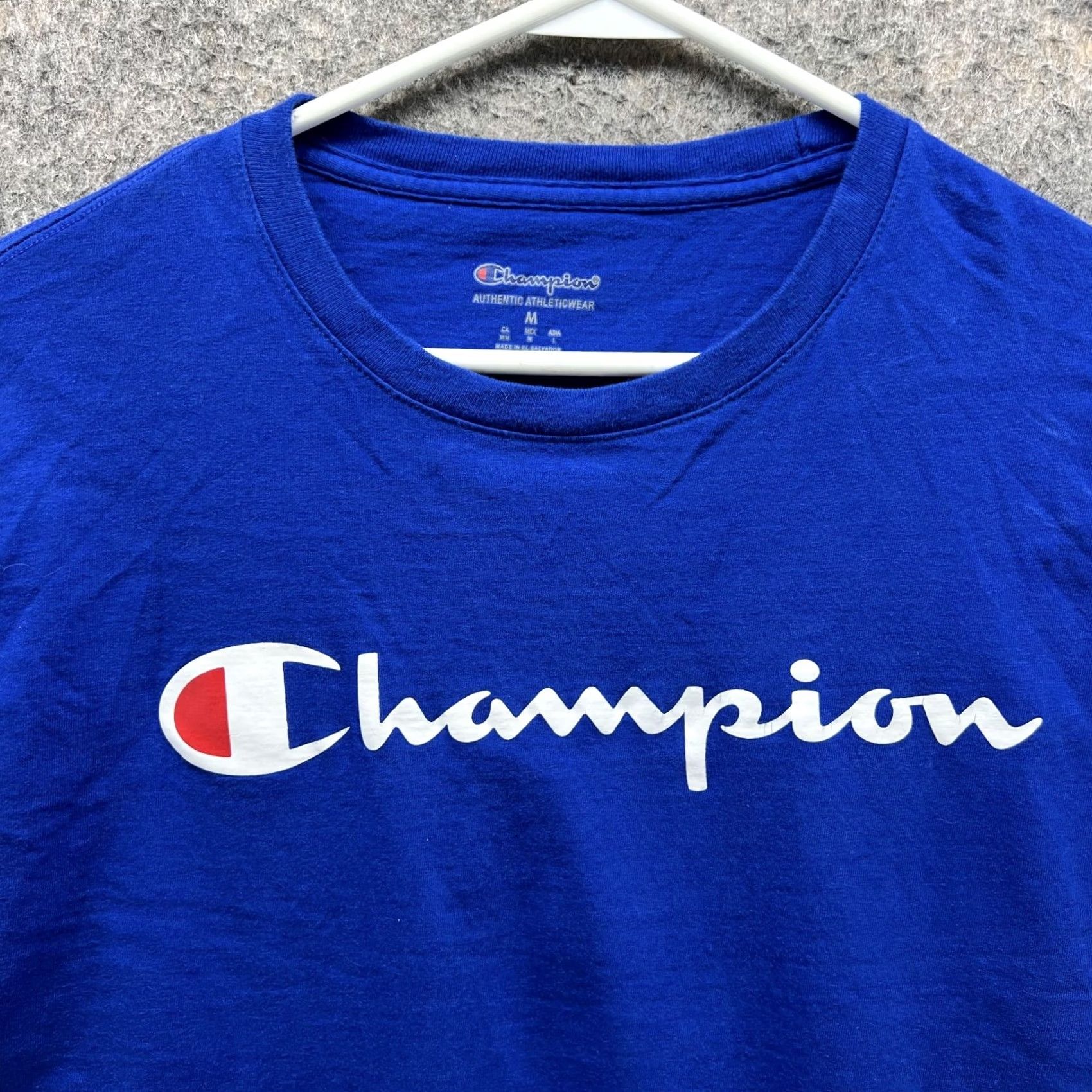 Champion VINTAGE Champion Shirt Men Medium Blue Short Sleeve Crew Neck Logo Athletic All Seasons Fall Winter Spring 90s Mens Size US M / EU 48-50 / 2 - 6 Thumbnail