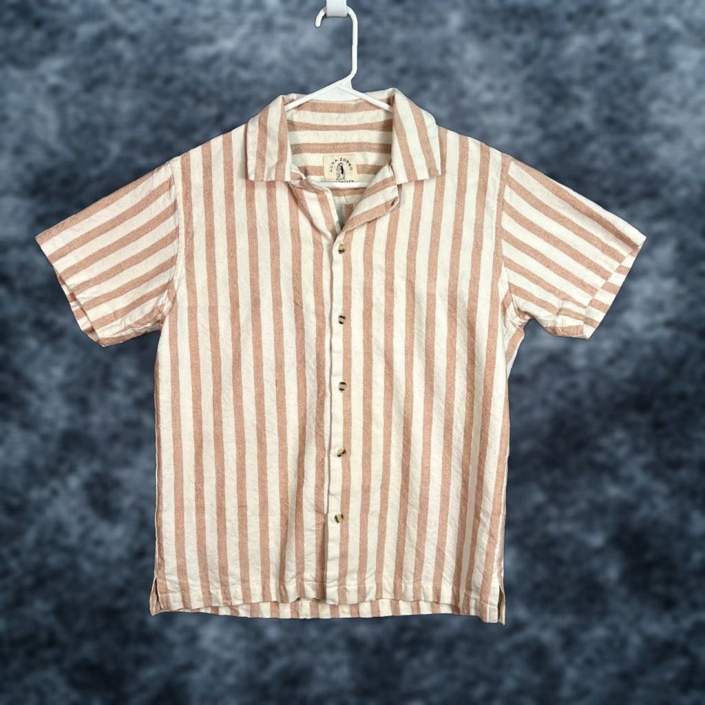 Vintage Luna Zorro Mens Medium Handwoven Cotton Striped Short-Sleeve Shirt Beige & White Size US M / EU 48-50 / 2 - 1 Thumbnail