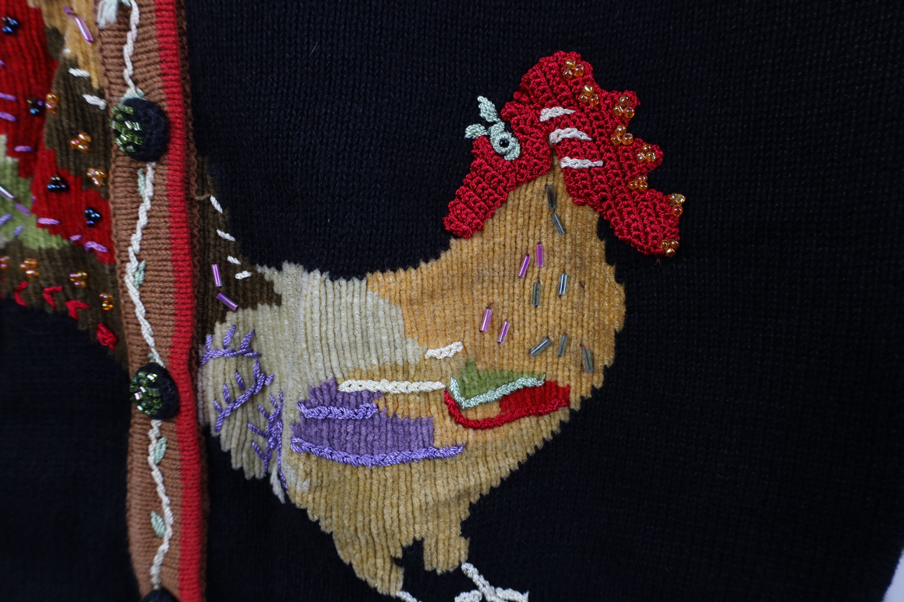 Vintage Vintage 90s Streetwear Embroidered Chicken Cardigan Sweater Size L / US 10 / IT 46 - 7 Thumbnail