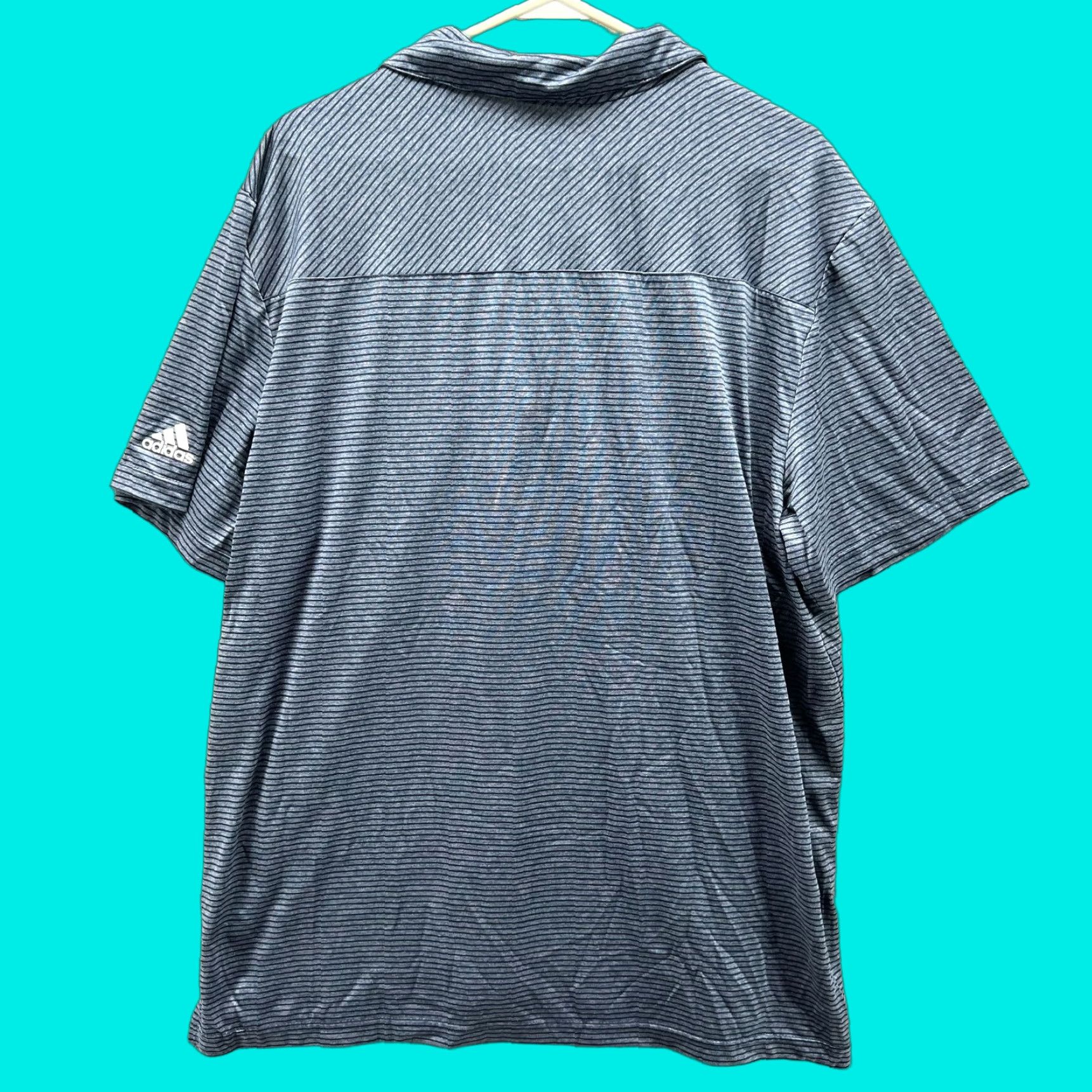 Adidas Adidas Polo Shirt Men 2XL Blue Stripes Golf Golfer Preppy Dress Performance Polo Shirt Golf Size 48R - 1 Thumbnail