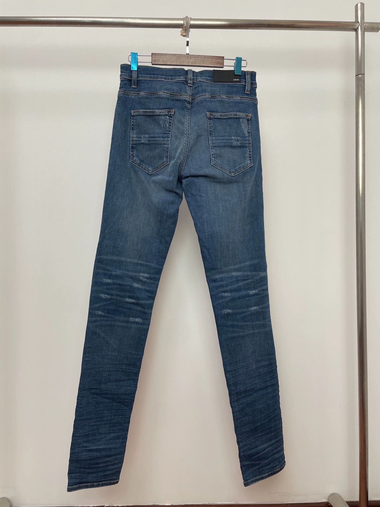 Amiri AMIRI MX1 Blue Leather Panel Straight Jeans Size 31 Size US 31 - 2 Thumbnail