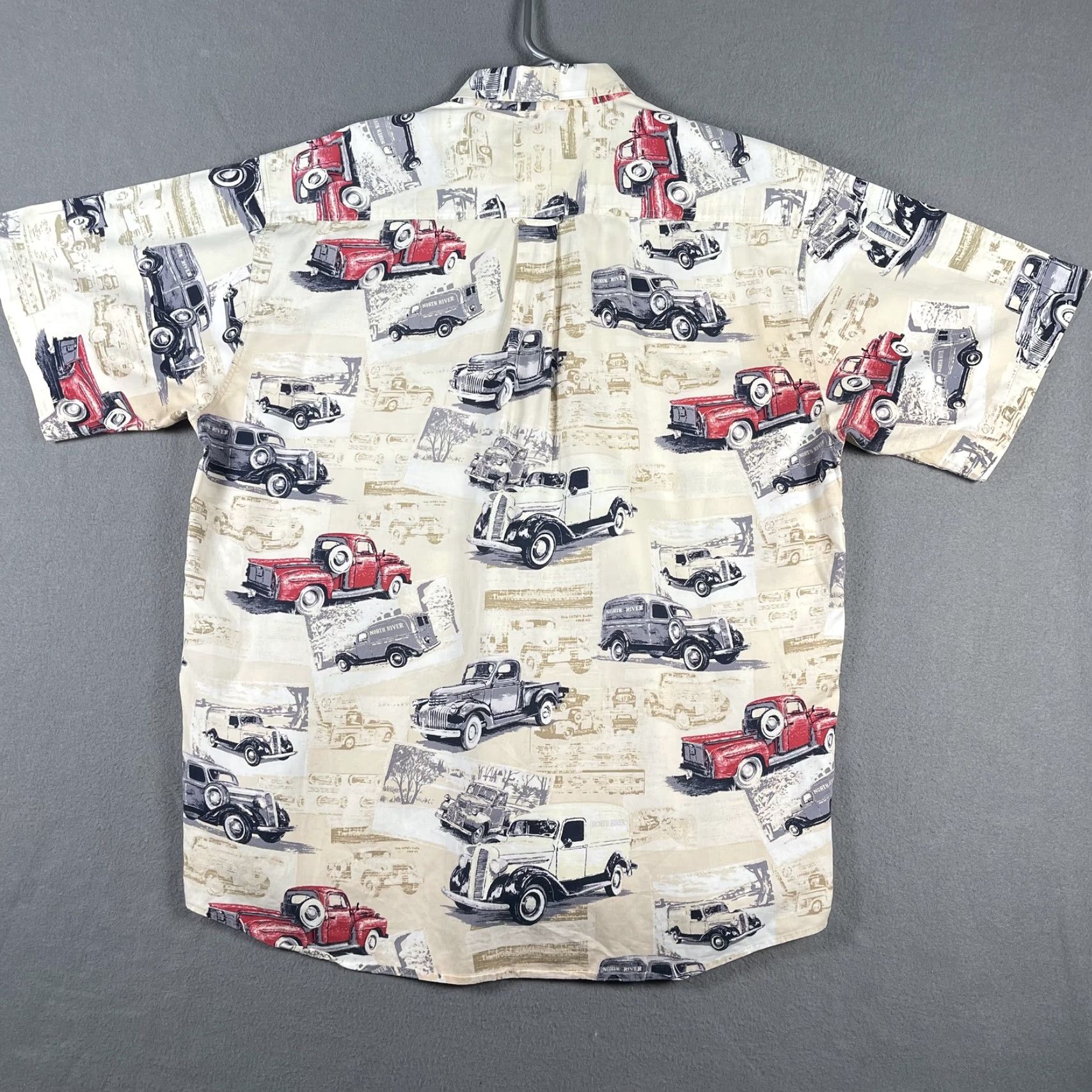 Vintage North River Shirt Mens Medium Beige Classic Car Print Button Up Retro Graphic Size US M / EU 48-50 / 2 - 3 Thumbnail