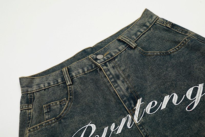 Vintage Retro cartoon embroidered washed men's loose-fitting jeans Size US 32 / EU 48 - 3 Thumbnail