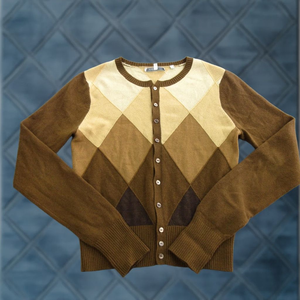 Vince Vince Cardigan Womens S Brown 100% Cashmere Crewneck Argyle Button Knit Lightweight Winter Casual Size S / US 4 / IT 40 - 1 Thumbnail