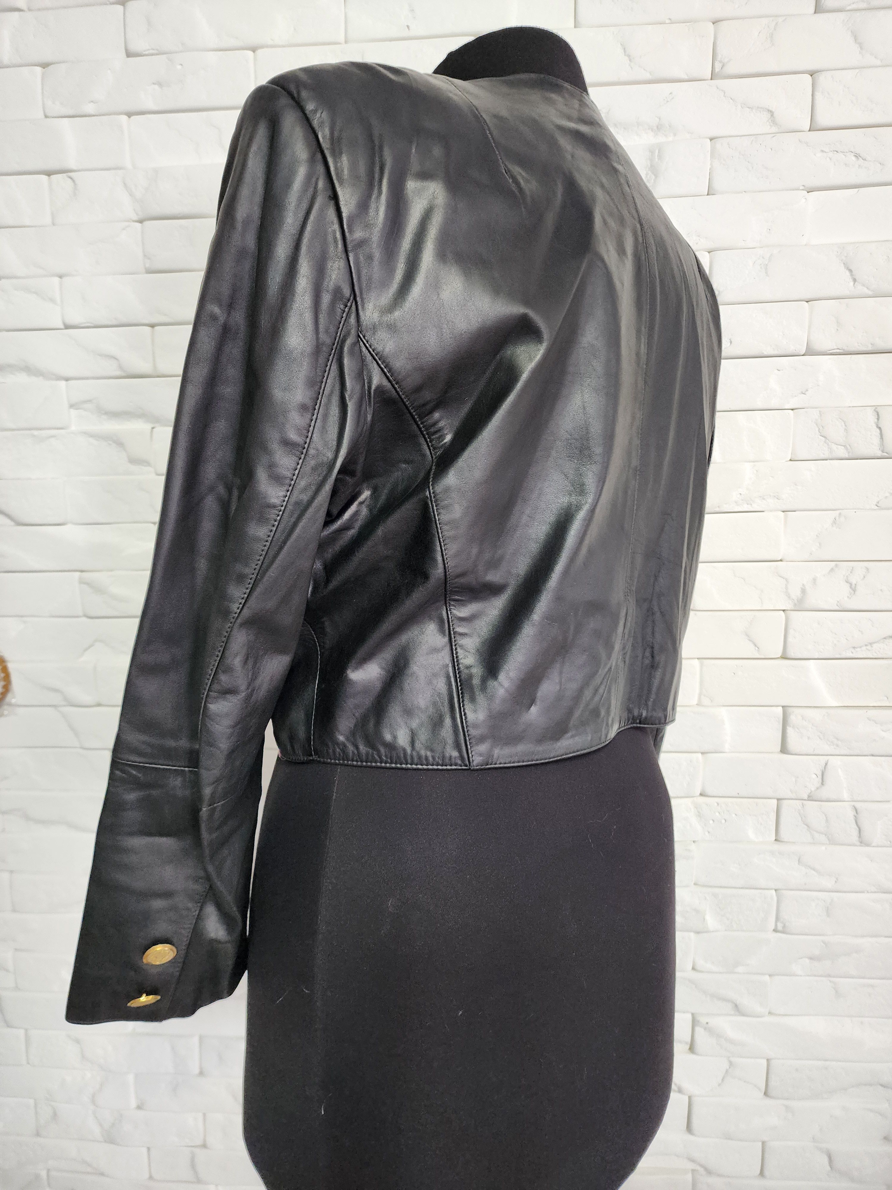 Other Black Leather Jacket: Short Button-Up Women's Coat Size L / US 10 / IT 46 - 6 Thumbnail