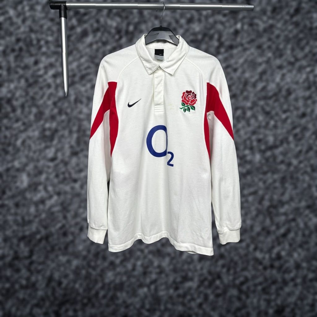 Nike Nike O2 Vintage Rugby Long Sleeve Polo Shirt L Mens White Polo Size US L / EU 52-54 / 3 - 1 Thumbnail