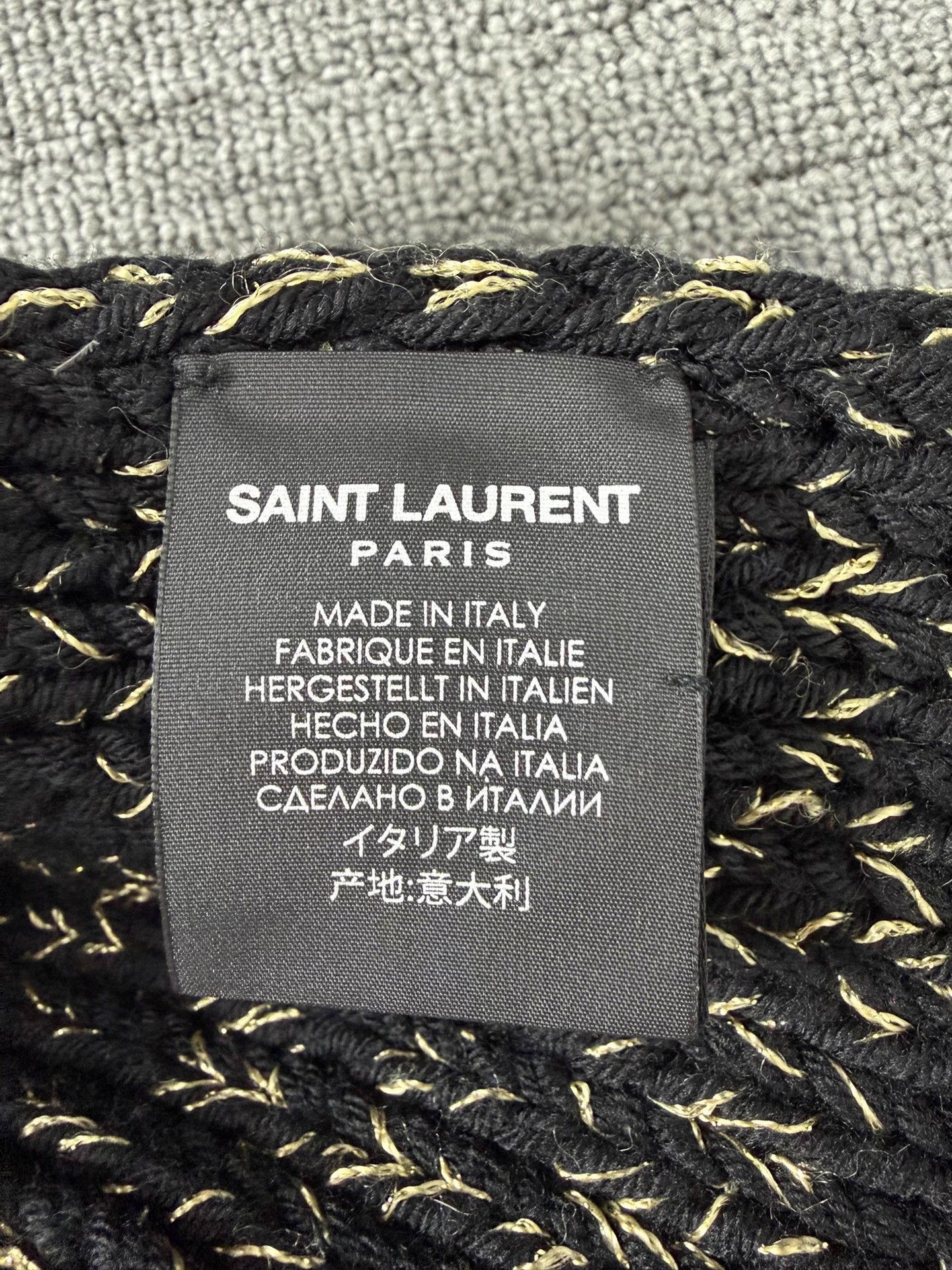 Saint Laurent Paris SLP Black & Gold Wool Blend Oversized Scarf Mint Size ONE SIZE - 3 Thumbnail