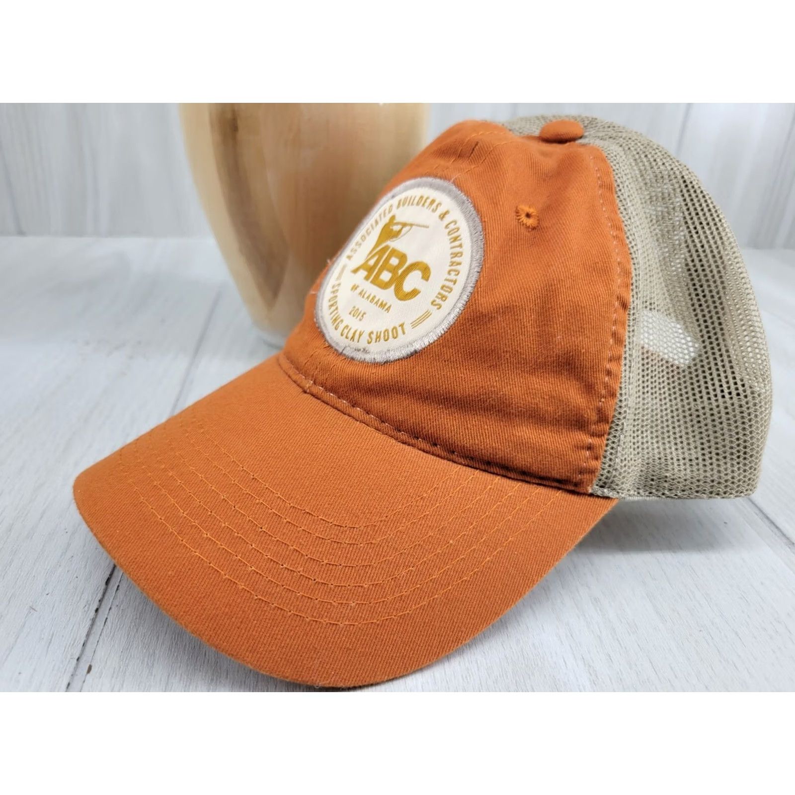 Vintage ABC Associated Builders & Contractors Alabama Trucker Hat Sport Clay Shoot 2015 Adjustable Orange Twill Mesh Back Lightweight Embroidered Men Hat Size ONE SIZE - 3 Thumbnail