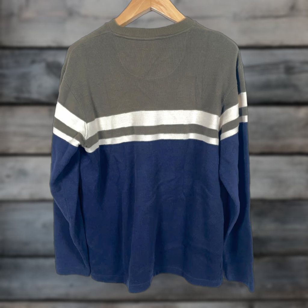 Vintage VINTAGE Y2K Style Sweater Men’s Large Blue Green Striped V-Neck Knit Punk Skater VTG Pullover Casual Hipster Preppy Retro Mens Size US L / EU 52-54 / 3 - 1 Thumbnail