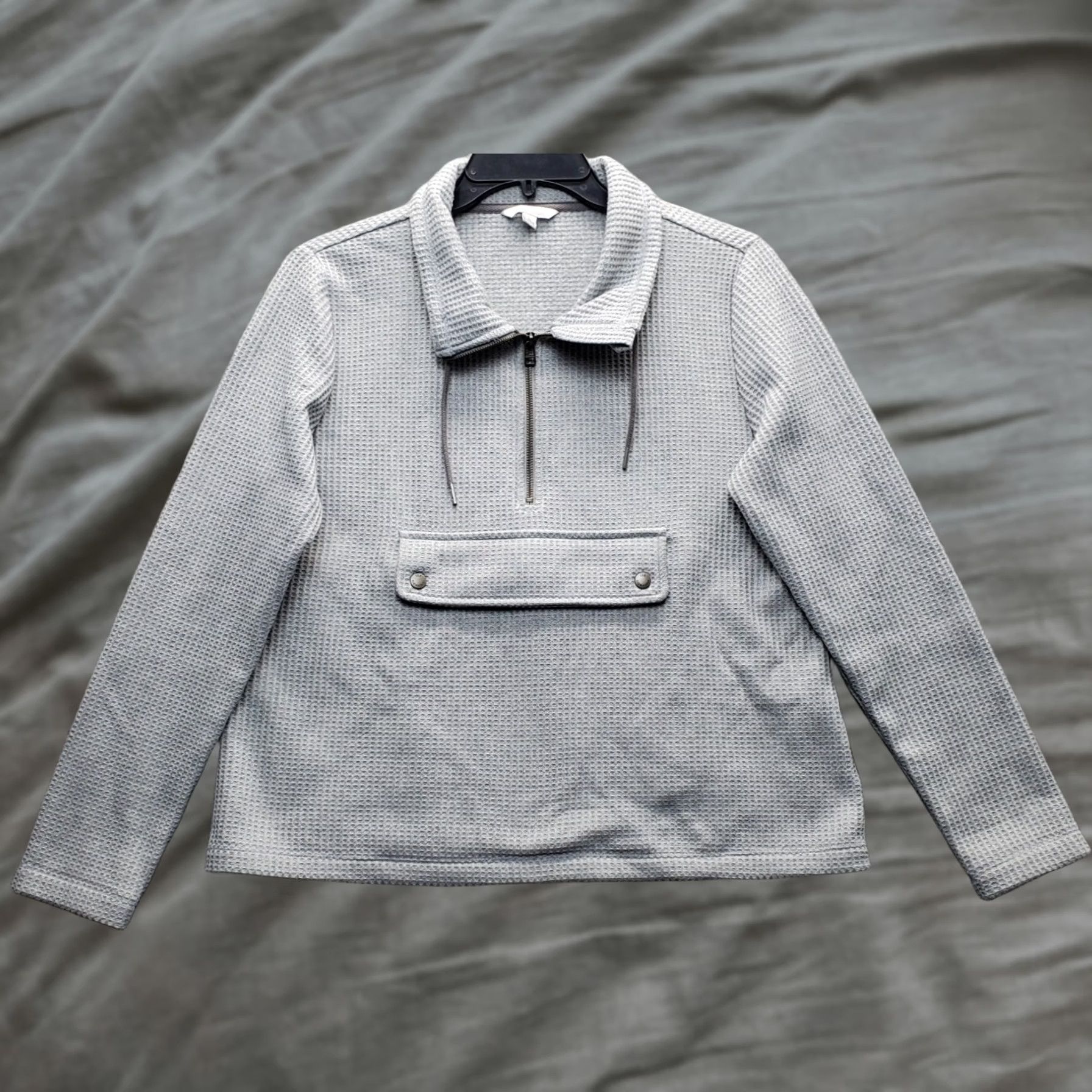 Vintage L.L. Bean Birchwood Brushed Waffle Anorak Sweater Womens L Gray Half Zip EUC Size L / US 10 / IT 46 - 1 Thumbnail