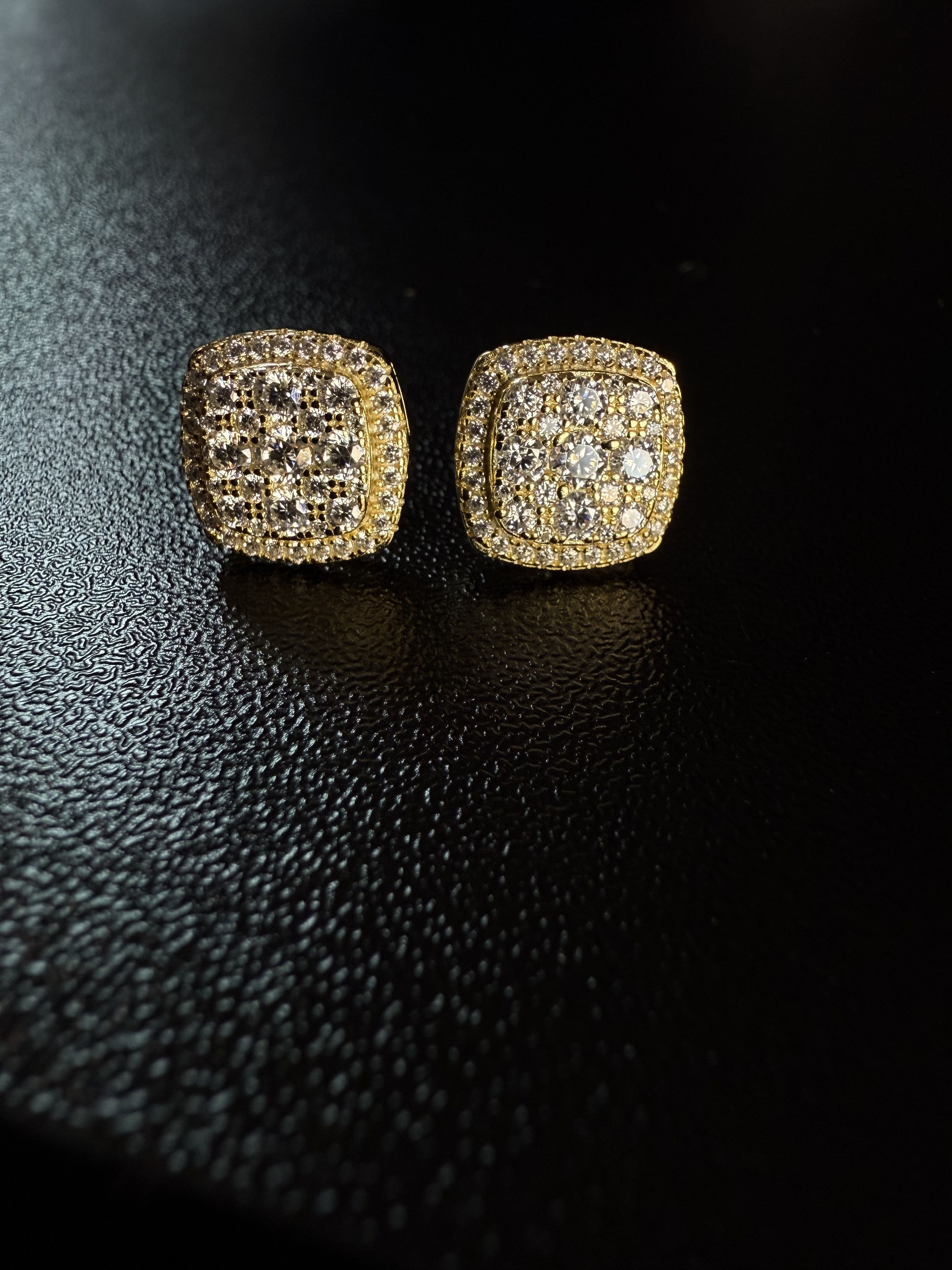 Other Square ice cross men’s Moissanite gold plated earrings Size ONE SIZE - 1 Thumbnail