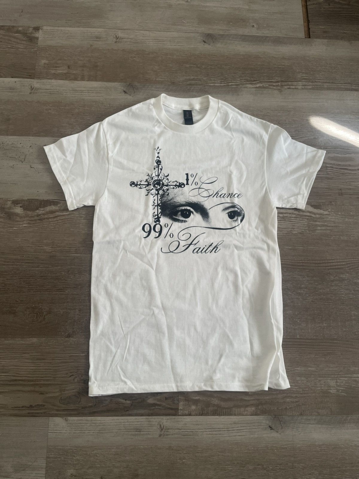 Homemade White Graphic Faith Cross T-Shirt – 100% Cotton – Size S / M Size US S / EU 44-46 / 1 - 1 Thumbnail