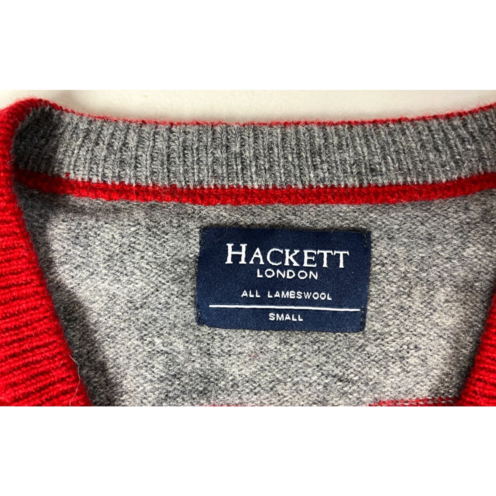 Hackett Hackett London Men’s Pullover V-Neck Sweater 100% Lambswool Striped Sz S Gray Red Size US S / EU 44-46 / 1 - 5 Thumbnail