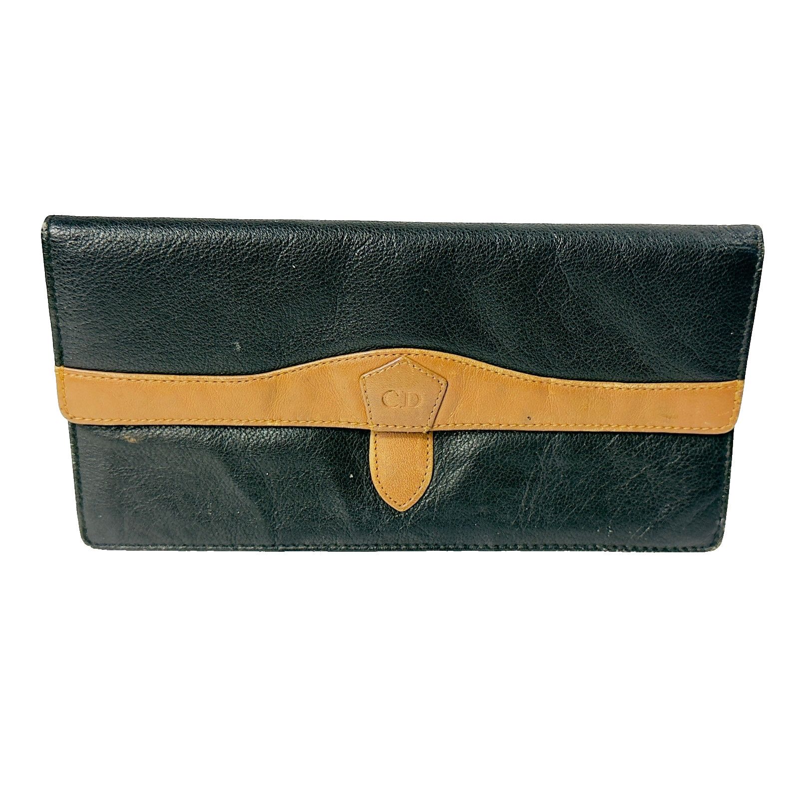 Dior Vintage 80s Christian Dior Black Tan Leather Clutch Wallet Size ONE SIZE - 1 Thumbnail