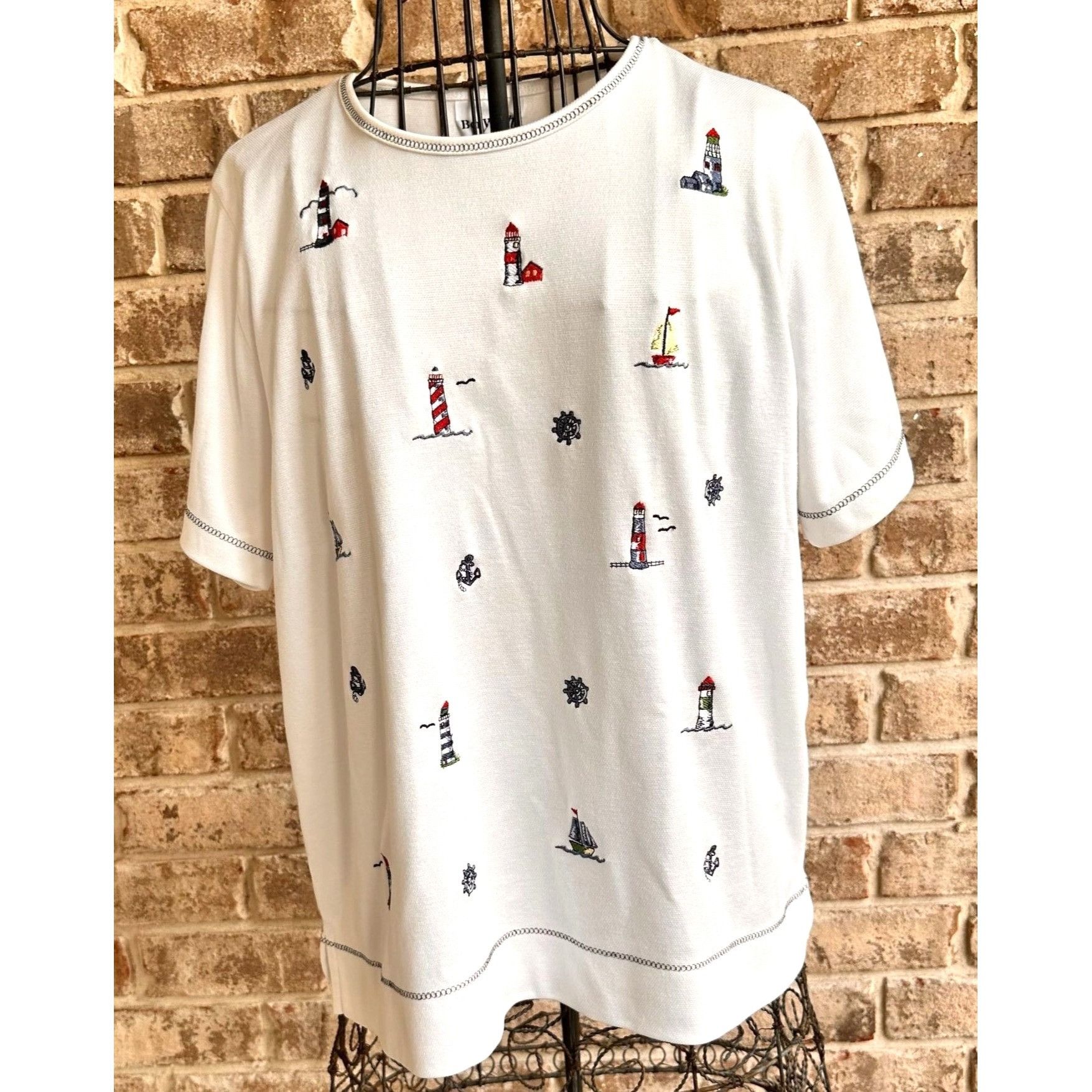 Vintage VTG Bonworth Nautical Top Medium? White LIghthouses Size M / US 6-8 / IT 42-44 - 1 Thumbnail
