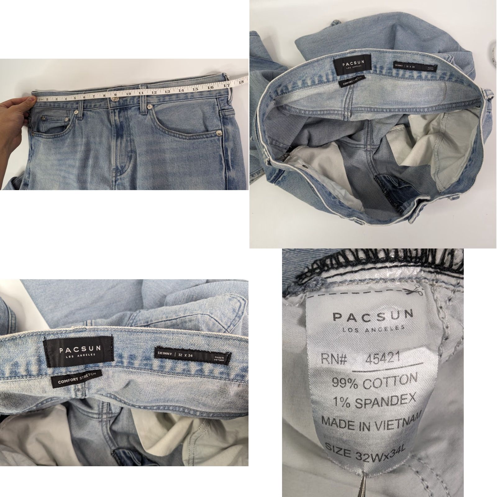Pacsun Pacsun Jeans Skinny Light Wash Denim 33x33 Slim Stretch Comfort Zip Pockets Men Size US 33 - 8 Thumbnail