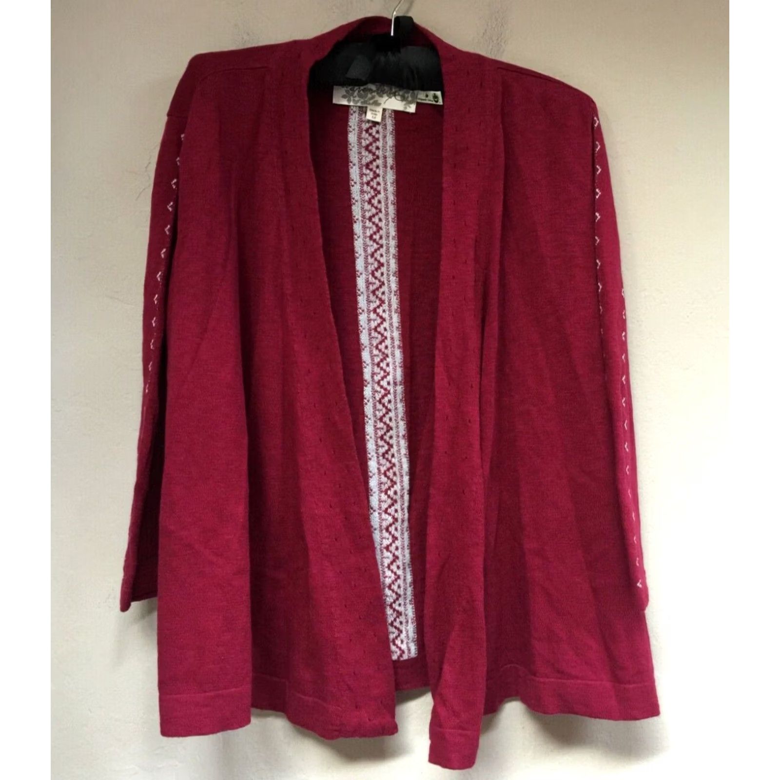 Vintage Aventura Cardigan Open Front Delia Womens Medium Red 3/4 Sleeve Organic Cotton Knit Shirt Women Geometric Classic Vintage: No Size M / US 6-8 / IT 42-44 - 2 Thumbnail