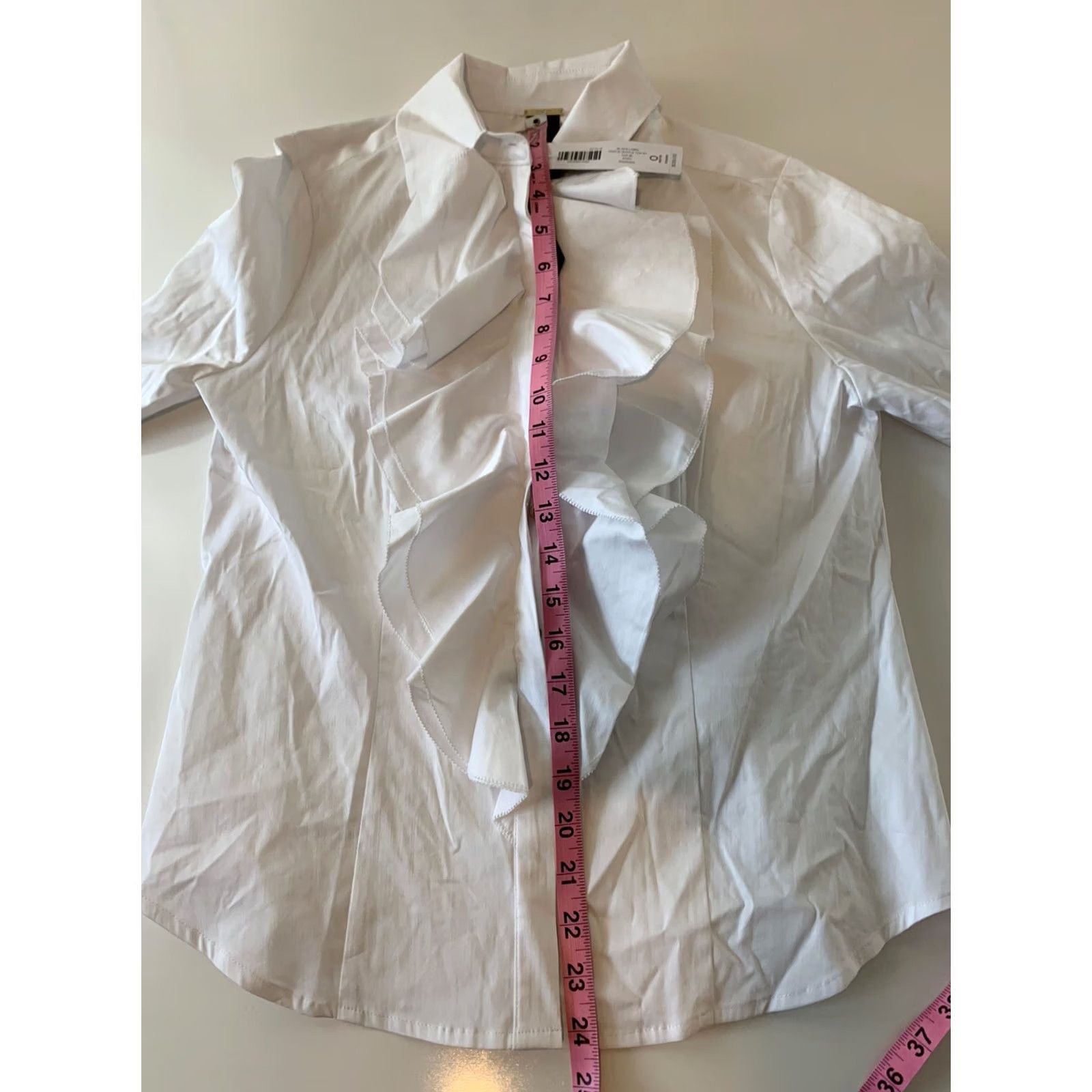 Vintage Chico's Black Label Solid White Ruffle Long Sleeve Top Womens 0P White Button-Up Petite NWT Size XS / US 0-2 / IT 36-38 - 6 Thumbnail