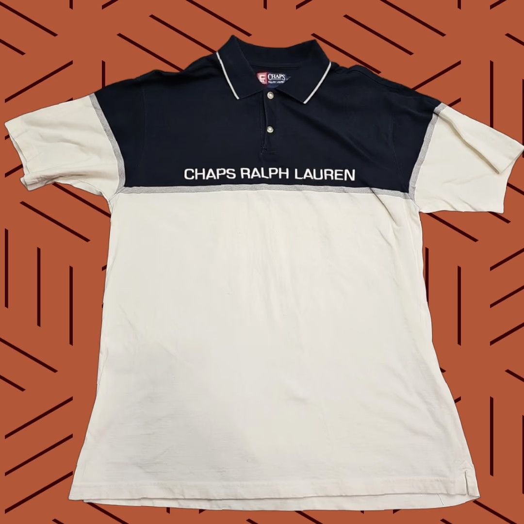 Polo Ralph Lauren VINTAGE CHAPS Polo Rugby Shirt Men 2XL Navy White 2 Tone Front Spellout Embroidered Logo Button Collar Short Sleeve Cotton 100% Regular Mens Size US XXL / EU 58 / 5 - 1 Thumbnail