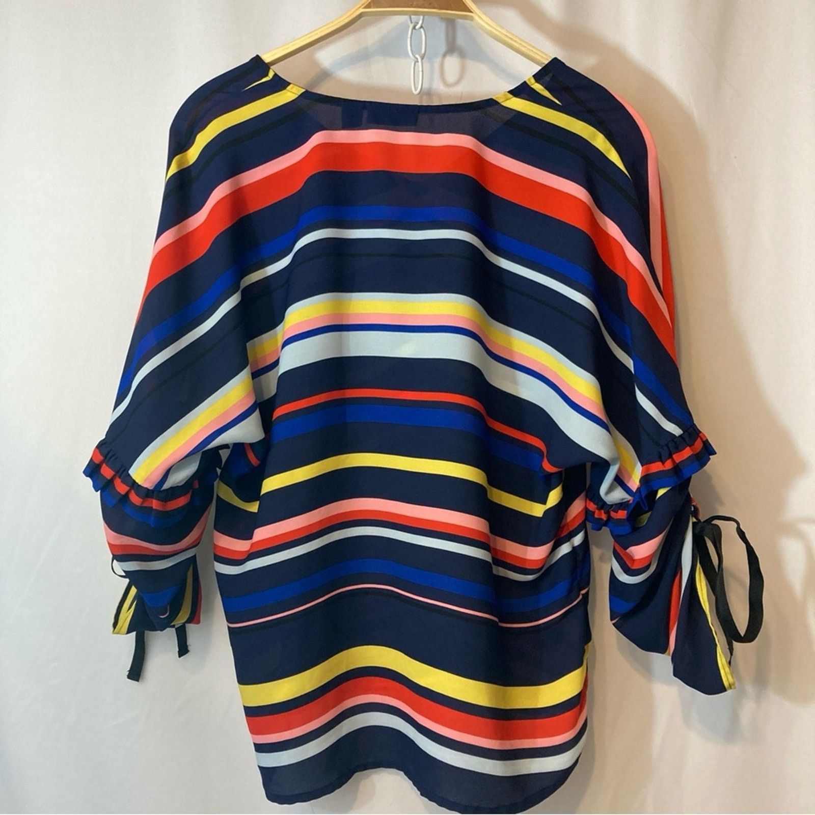 Other Halogen Rainbow Striped Lightweight Blue V-Neck Blouse Top Size S / US 4 / IT 40 - 6 Thumbnail