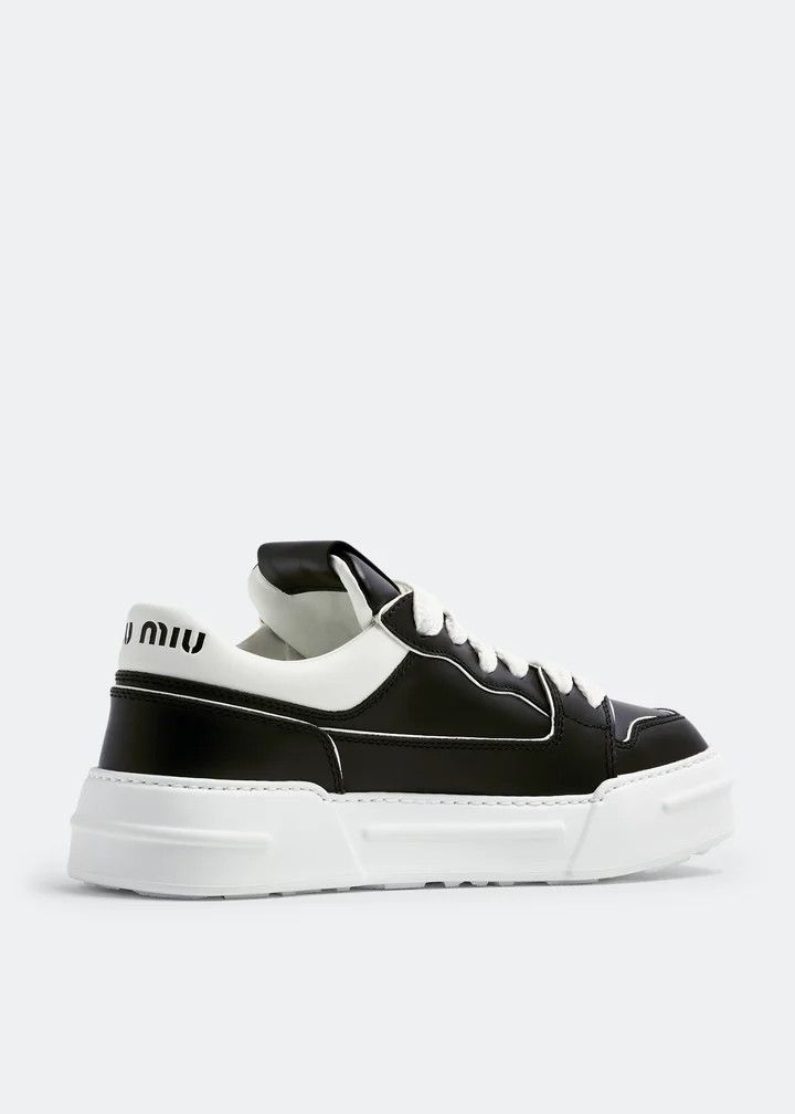 Miu Miu o1B3y1r0526 Leather Sneakers in Black/White Size US 9 / IT 39 - 3 Thumbnail