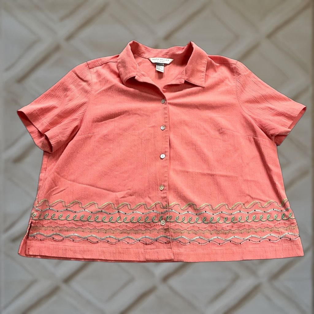 Vintage Napa Valley Shirt Womens XL Orange Short Sleeve Embroidered Button Down Casual Size XL / US 12-14 / IT 48-50 - 1 Thumbnail