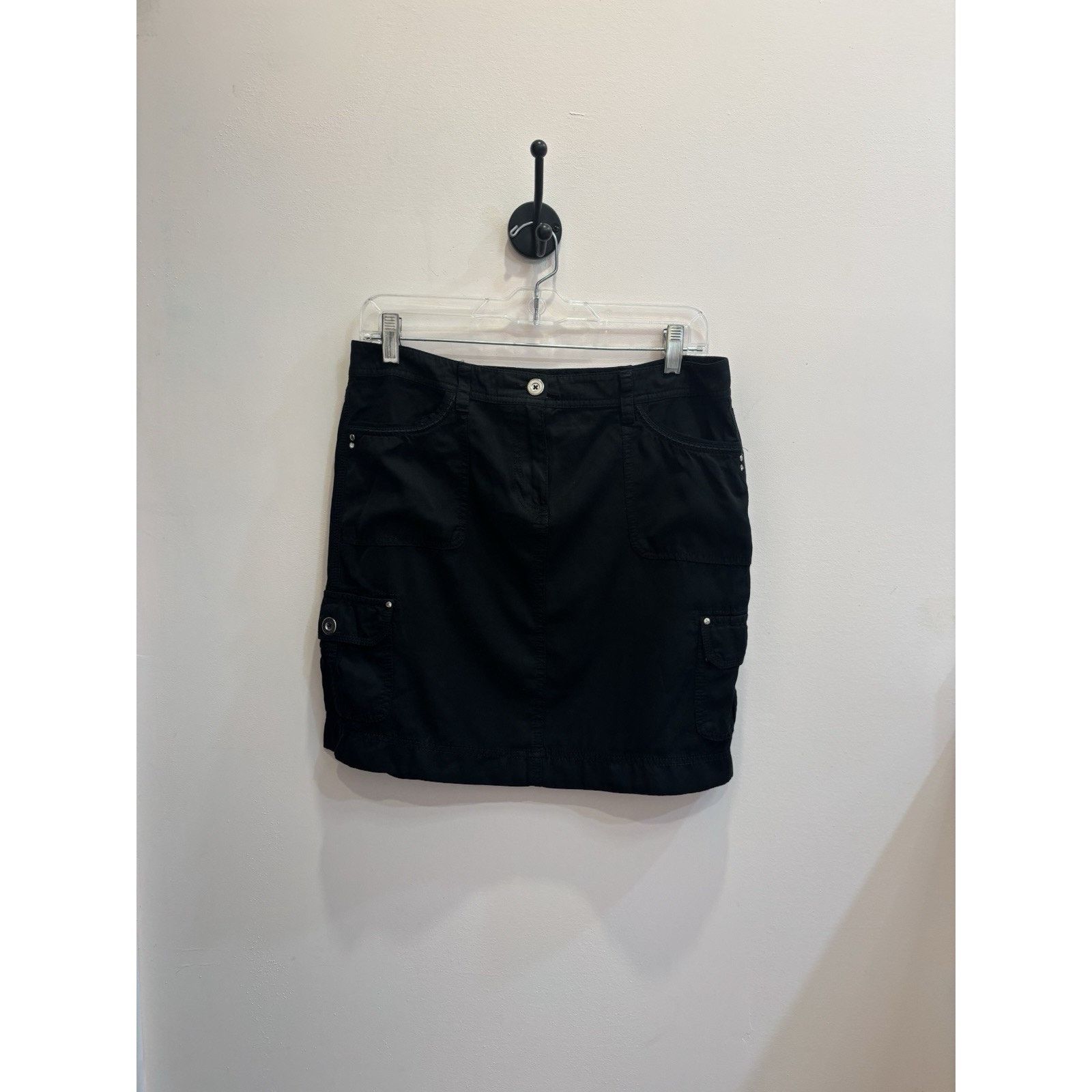White House Black Market Y2K Black Cargo Mini Skirt Silver Hardware Pockets Goth Sz M Size 29" - 12 Thumbnail