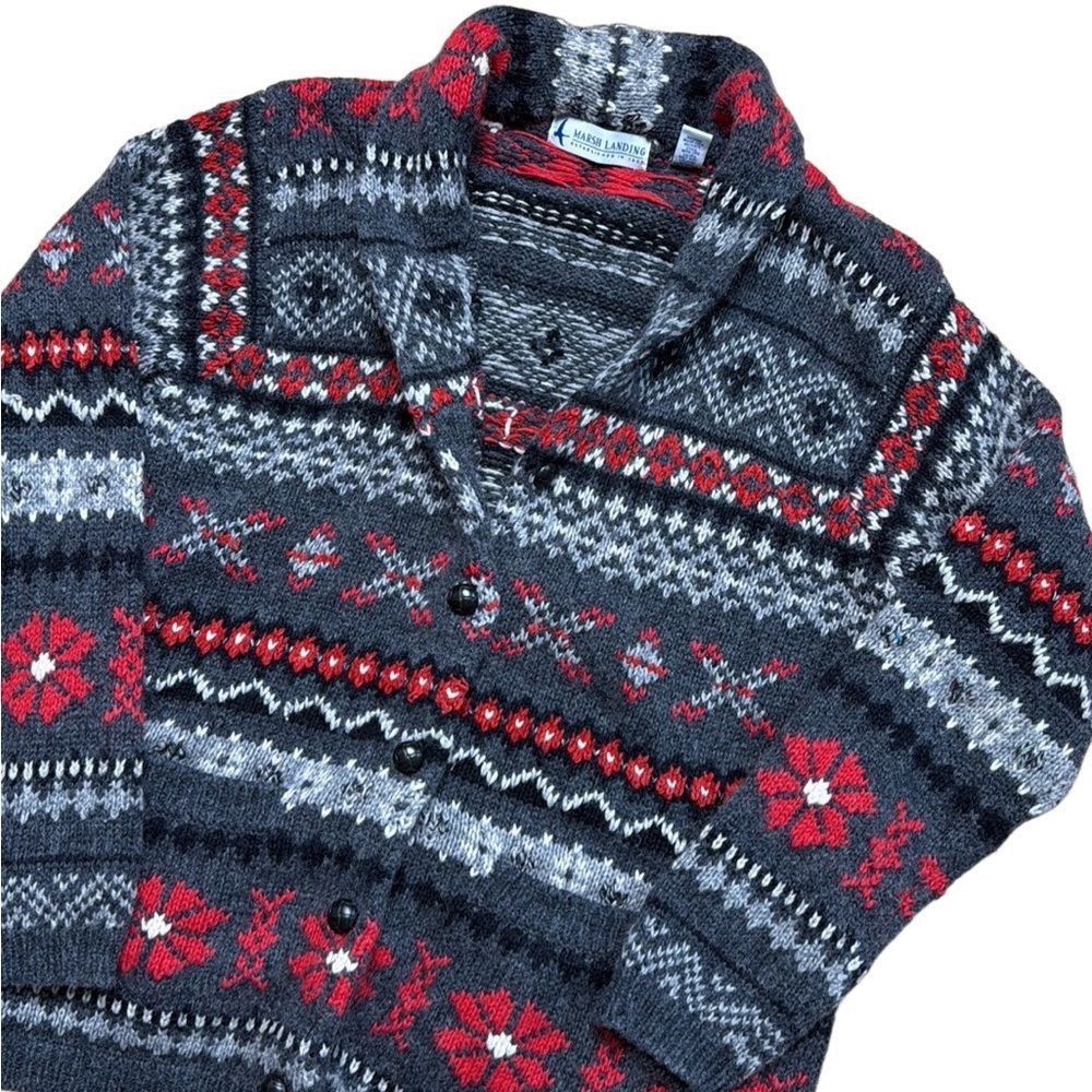 Vintage 80s 90s Vintage Marsh Landing Cowichan Native Print Knit Car Size L / US 10 / IT 46 - 2 Thumbnail