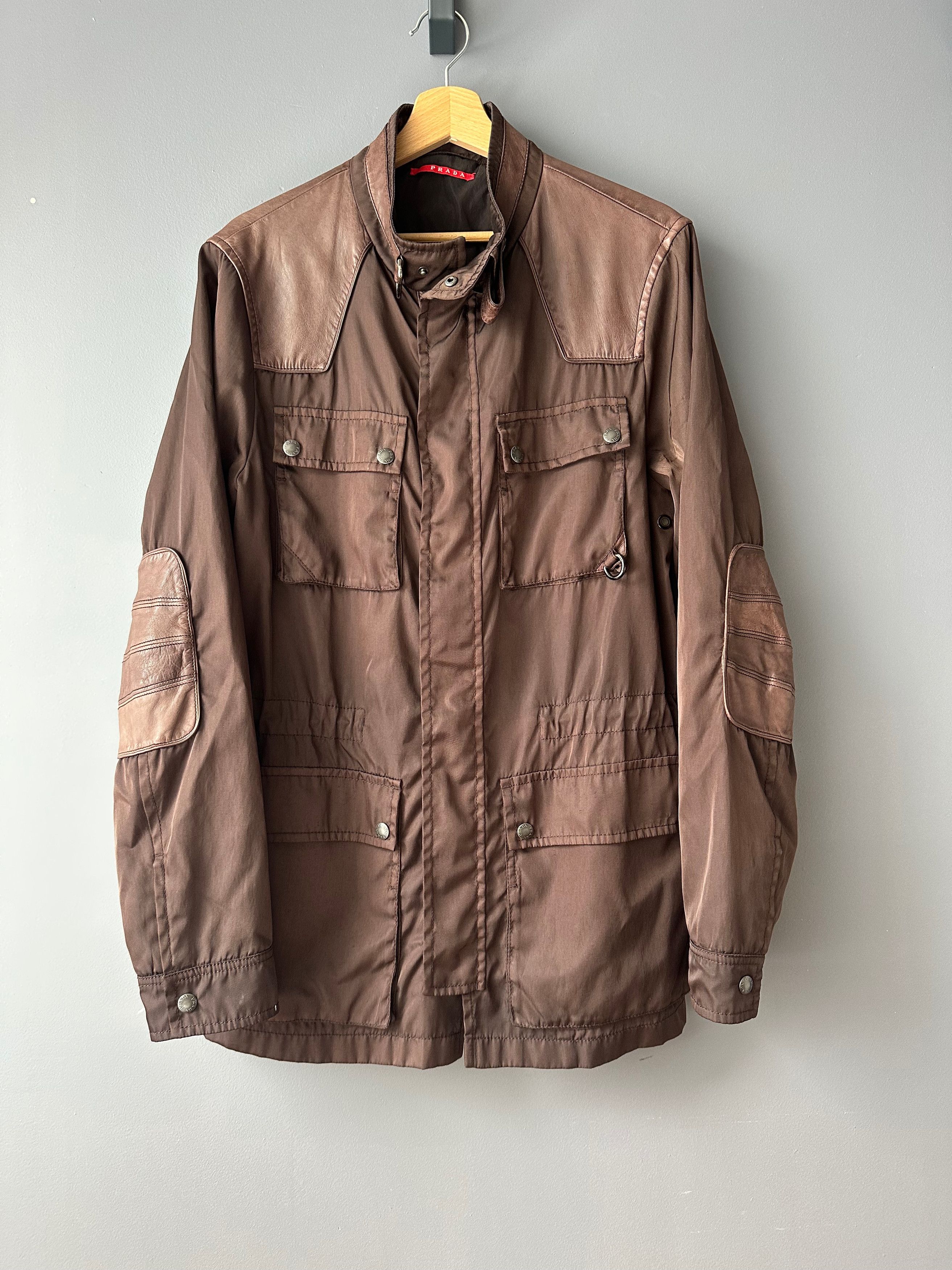Prada 2006 Vintage Prada Brown Nylon Leather Coat Jacket Size US L / EU 52-54 / 3 - 1 Thumbnail