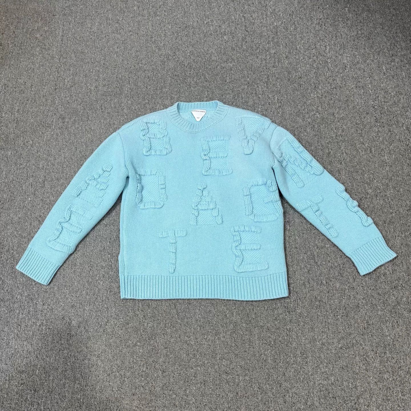 Bottega Veneta BV light blue heavily embossed letter knit sweater XS Size XS / US 0-2 / IT 36-38 - 1 Thumbnail