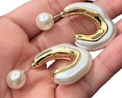 Vintage Abstract Pearl Hoop Earrings by Inahur Size ONE SIZE - 6 Thumbnail